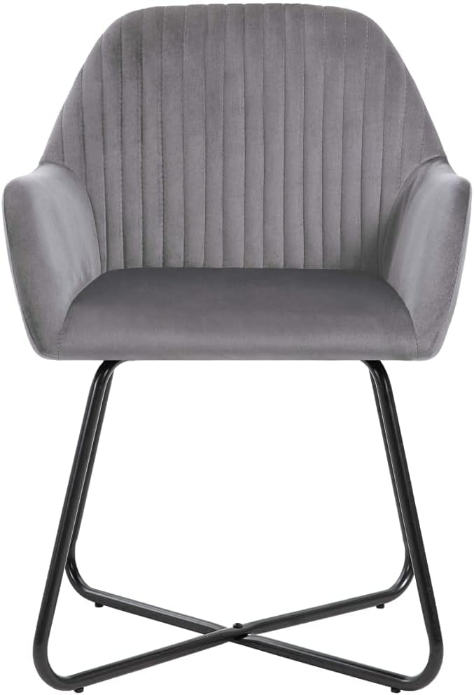 6 Pack Modern Dining Chairs Gray Velvet Upholstered Seats with Sturdy Steel Legs for Dining Room Kitchen Living Room Furniture