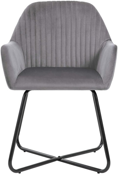 Dining Chairs Set of 4 Grey Velvet Upholstered Modern Accent Chairs with Powder Coated Steel Frame for Dining Room Kitchen Living Room