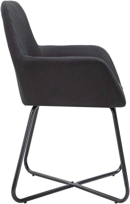 Modern Dining Chairs Set of 2 Black Fabric Upholstered Kitchen and Living Room Chairs with Sturdy Steel Legs for Farmhouse, Bistro, or Restaurant Style