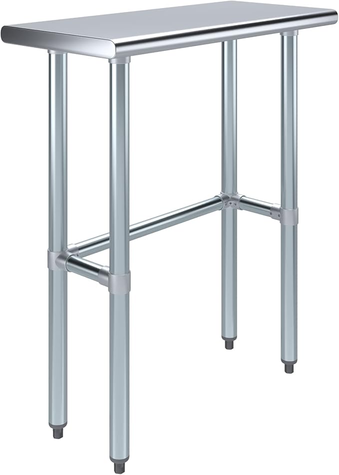 Stainless Steel Work Table Open Base | NSF Kitchen Island Food Prep | Laundry Garage Utility Bench (30" Long x 14" Deep)
