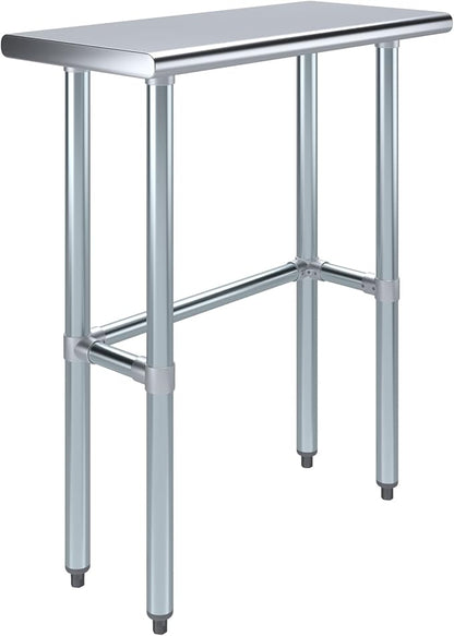 Stainless Steel Work Table Open Base | NSF Kitchen Island Food Prep | Laundry Garage Utility Bench (30" Long x 14" Deep)