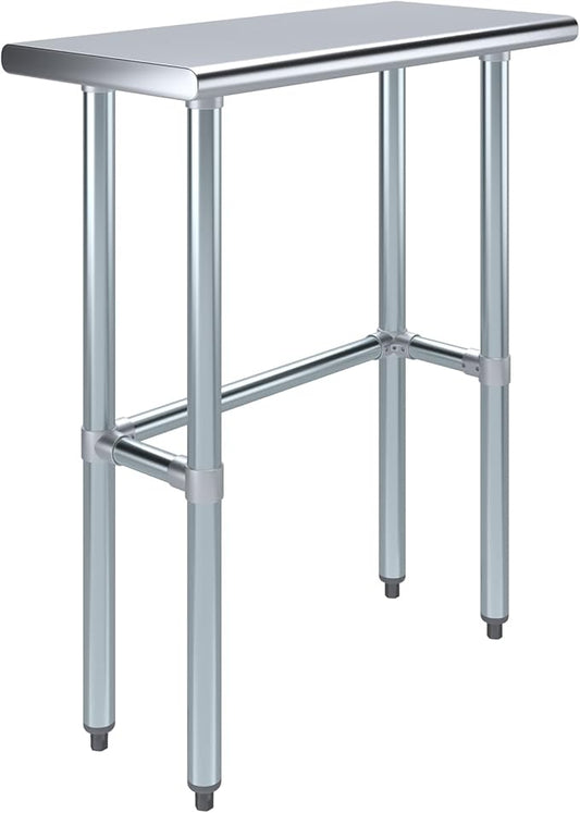 Stainless Steel Work Table Open Base | NSF Kitchen Island Food Prep | Laundry Garage Utility Bench (30" Long x 14" Deep)