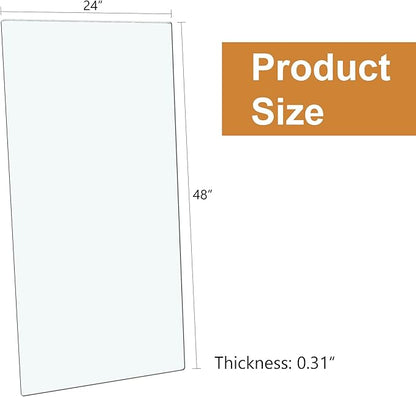 24" x 48" Tempered Glass Table Top Rectangle 0.31" Thick Flat Polished Edge Top Protector for Dining, Patio, Coffee Table (24x48 inch)