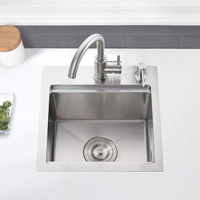 15 Inch Bar Sink Drop In Workstation-VASOYO 15x15 Small Kitchen Sink Drop In Topmount 16 Gauge Stainless Steel Bar Prep Sinks Outdoor Rv Kitchen Sinks Single Bowl Island Basin with Cutting Board