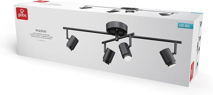Globe Electric Walton 4-Light 29W Integrated LED Track Lighting, Matte Black, Swivel Center Bar, 1800 Lumens, 3000 Kelvin Warm White, 90 CRI