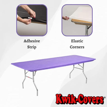 Kwik-Covers 10 Pack of Rectangular Plastic Table Covers - 6' Foot or 8' Foot Options - Indoor or Outdoor Fitted Table Covers (Table NOT Included) (Purple, 30" x 96" (8' ft))