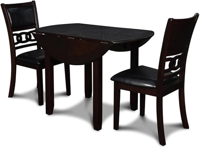 New Classic Furniture Gia 3-Piece Drop Leaf Dining Table Set with 2 Chairs, 42-Inch, Ebony