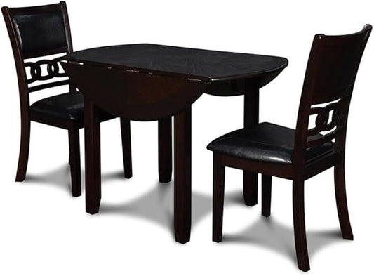 New Classic Furniture Gia 3-Piece Drop Leaf Dining Table Set with 2 Chairs, 42-Inch, Ebony
