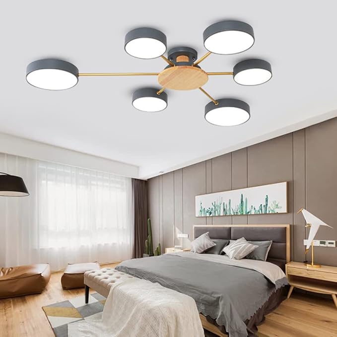 LED Ceiling Lighting 41 Inch 6-Lights Modern Ceiling Lights Flush Mount Recessed Lighting Ceiling Light 48W Adjustable Living Room Bedroom Kitchen, 3000K-6000K Temperature Available Grey