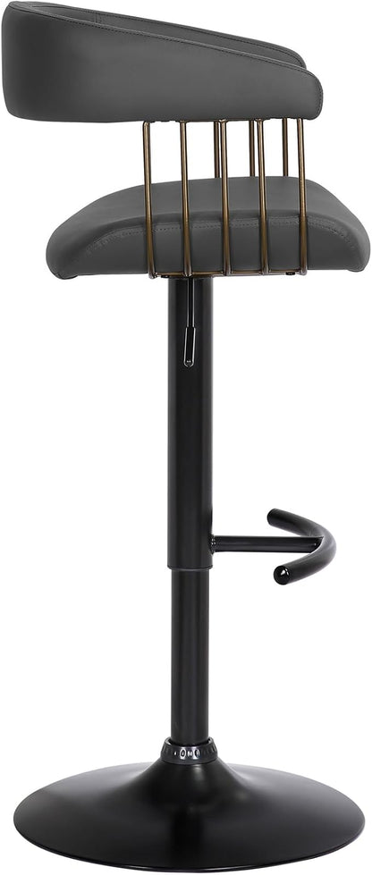 Armen Living Calista Adjustable Height Mid Century Modern Swivel Bar Stool for Kitchen Island Counter in Black Faux Leather with Golden Bronze and Black Metal