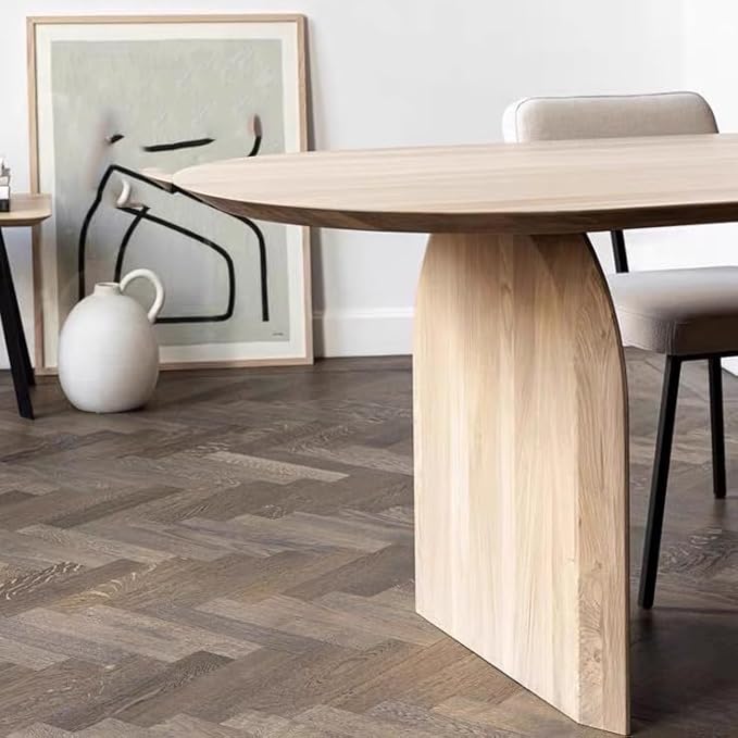 Oval Dining Table, Mid Century Modern Double Pedestal Table Large Dining Table for 4, Solid Wood Kitchen and Dining Room Table, 55.1" L x 23.6" W x 29.5" H