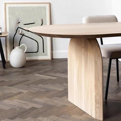 Oval Dining Table, Mid Century Modern Double Pedestal Table Large Dining Table for 4, Solid Wood Kitchen and Dining Room Table, 55.1" L x 23.6" W x 29.5" H