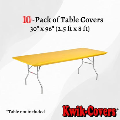 Kwik-Covers 10 Pack of Rectangular Plastic Table Covers - 6' Foot or 8' Foot Options - Indoor or Outdoor Fitted Table Covers (Table NOT Included) (Gold, 30" x 96" (8' ft))