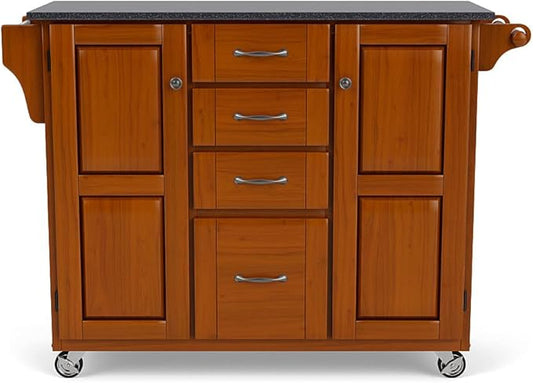 Home Styles Create-a-Cart Cottage Oak Kitchen Cart with Black Granite Top, with Solid Wood Construction, Adjustable Shelves, Towel Bar, Locking Casters, and Spice Rack