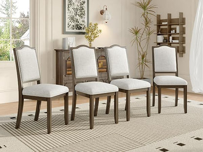Ball & Cast Farmhouse Dining-Chairs Set of 4, High Back Wood Frame Dining Room Chair with Padded Seat, Modern Upholstered Kitchen Island Seating, 4 Pack Mid-Century Chairs, Brown&Beige