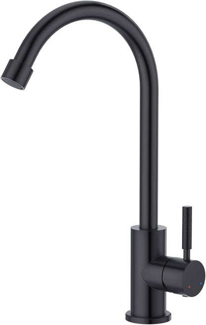 CREA Matte Black Faucet for Kitchen Bar Outdoor Sink 1 Hole 3Holes(with Deck Plate)，High Arc 360°Swivle Single Handle Tap Brushed 304 Stainless Steel