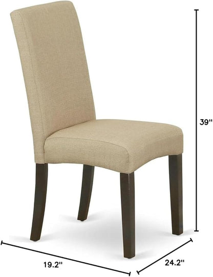 East West Furniture DRP5T03 Driscol Classic Parson Chairs - Brown Linen Fabric Upholstered Dining Chairs, Set of 2, Cappuccino