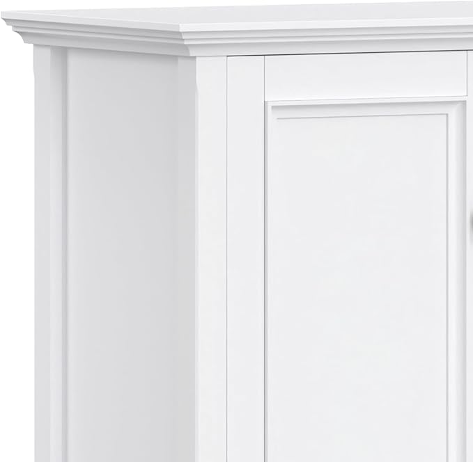 SIMPLIHOME Amherst Storage Cabinet - 66 inch Wide Solid Wood 4-Shelf Sideboard Cabinet in White, Transitional Buffet for Living Room or Dining Room with 4 Doors and Adjustable Shelves