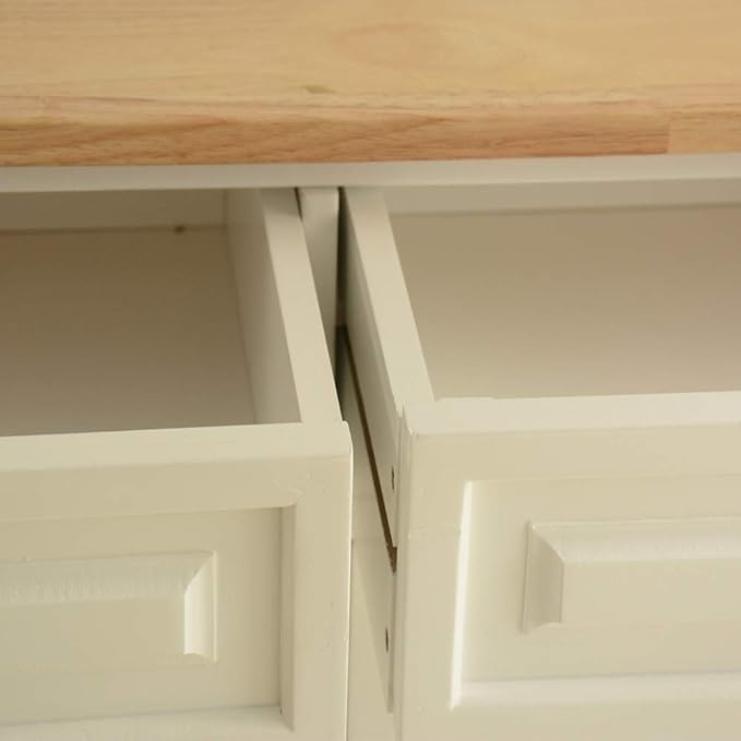 Kitchen Island & Kitchen Cart, Mobile Kitchen Island, Rubber Wood Top, Big & Adjustable Shelf Inside Cabinet for Different Utensils, Luxury Design Fits Parties at Different Sites