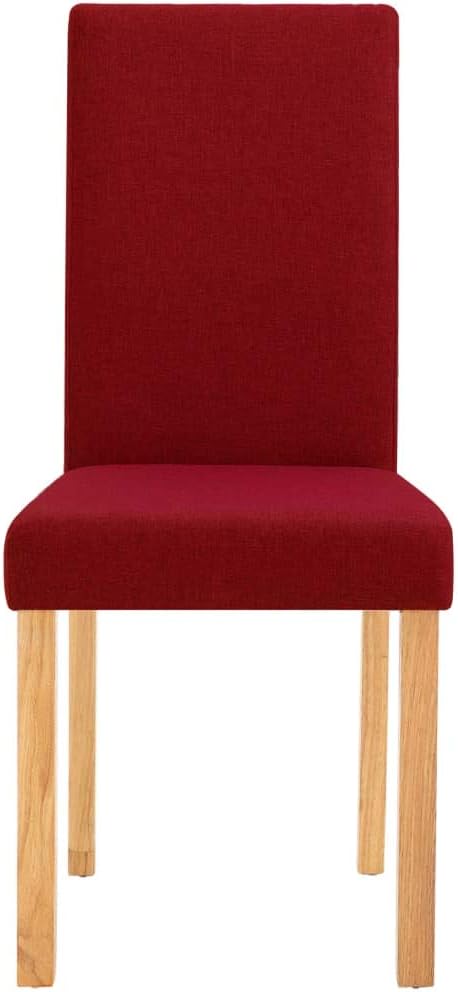 Wine Red Fabric Dining Chairs Set of 2 with Rubber Wood Frame, Ergonomic Soft Upholstered Seats for Kitchen Dining Room and Farmhouse Style Decor