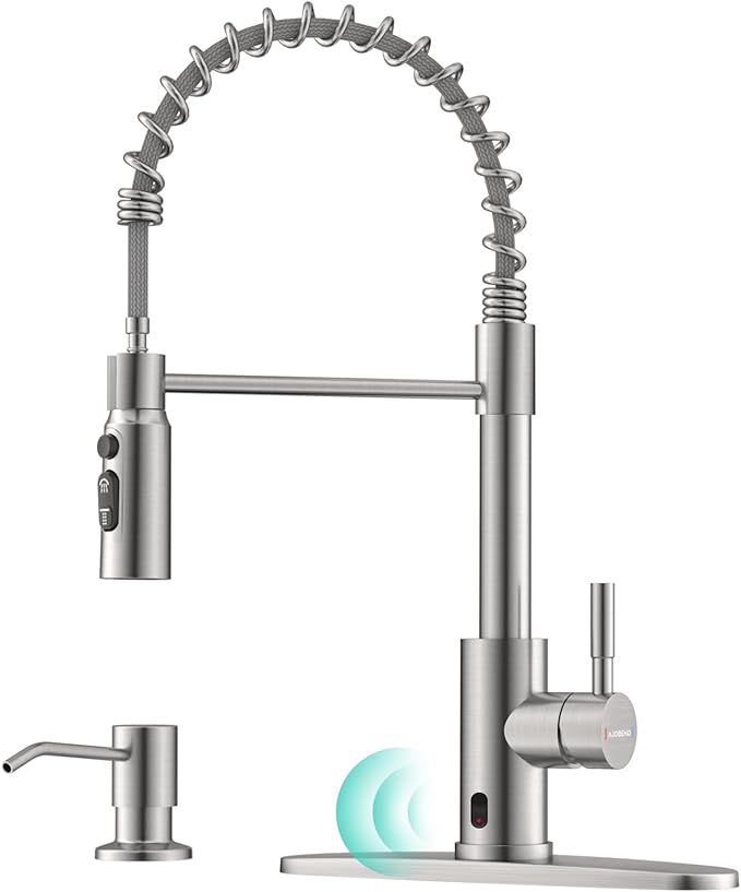Touchless Spring Kitchen Sink Faucet with Pull Down Sprayer, Motion Sensor Touch on Faucets for Kitchen Sink, 360° Swivel Spout, Stainless Steel