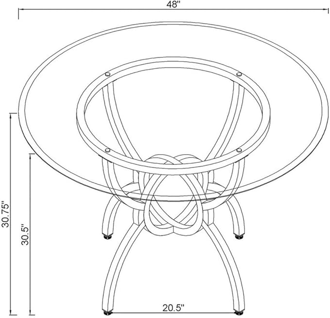 Pemberly Row 48" Round Contemporary Metal Dining Table, Clear Tempered Glass Top, Gunmetal Finish, Stylish Interlocking Ring Base, Chic Transitional Design for Breakfast Nook or Eat-in Kitchen