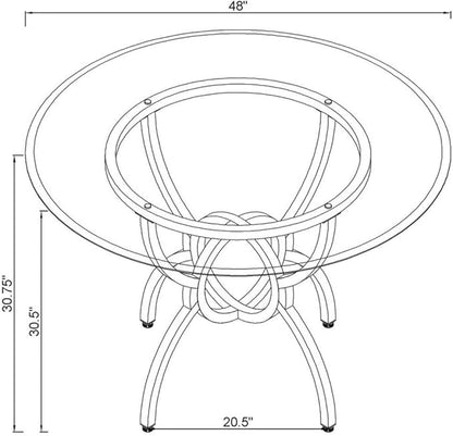 Pemberly Row 48" Round Contemporary Metal Dining Table, Clear Tempered Glass Top, Gunmetal Finish, Stylish Interlocking Ring Base, Chic Transitional Design for Breakfast Nook or Eat-in Kitchen