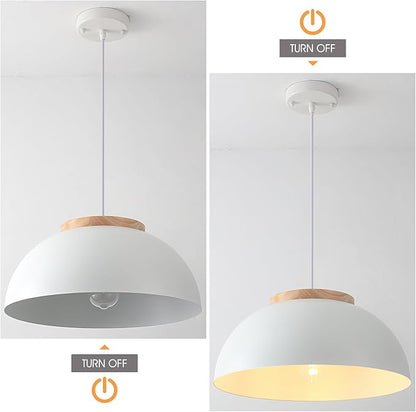White Pendant Light 2 Pack, 16" Large Pendant Lights Kitchen Island with Wooden Holder, Farmhouse Pendant Light Fixtures for Dining Room, Living Room, Bedroom, Entryway, Hallway, Bar, Sink