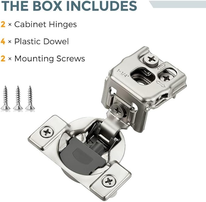 HOME EDIT 2 Pack 1 Pair 1-1/4 inch Overlay Soft Close Cabinet Hinges for Kitchen, Stainless Steel Three-Way Adjustable, Concealed Self-Closing Door Hinges