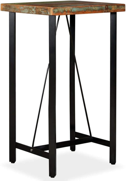 Multicolored Reclaimed Wood Bar Table, Square Dining Table with Sturdy Black Steel Legs, Compact Kitchen Unit for Small Dining Room, Versatile Dinner Use, Mesas de Comedor