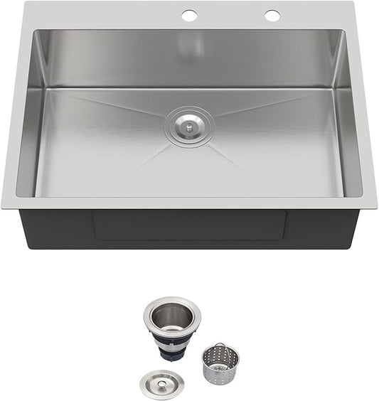 30x22 Drop in Kitchen Sink 30 Inch Stainless Steel Sinks 16 Guage 304 Single Bowl 9'' Deep Sinks with Drain Assembly LMT30229