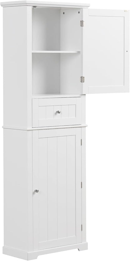 Favfurish 68" Tall Bathroom Storage Cabinet with Doors and Drawer,Modern Linen Cabinets w/Adjustable Shelf and Anti-Toppling Device,Freestanding Organizer for Bath Room,Study,Office,Kitchen White