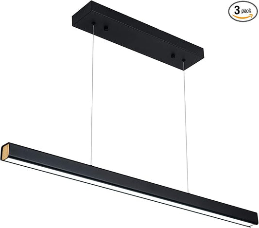 39.37" LED Linear Pendant Light Fixtures, 36W Dimmable Pool Table Light, Modern Island Lights for Kitchen Dining Room Living Room Office Bar, 1440lm, 6000k, Black