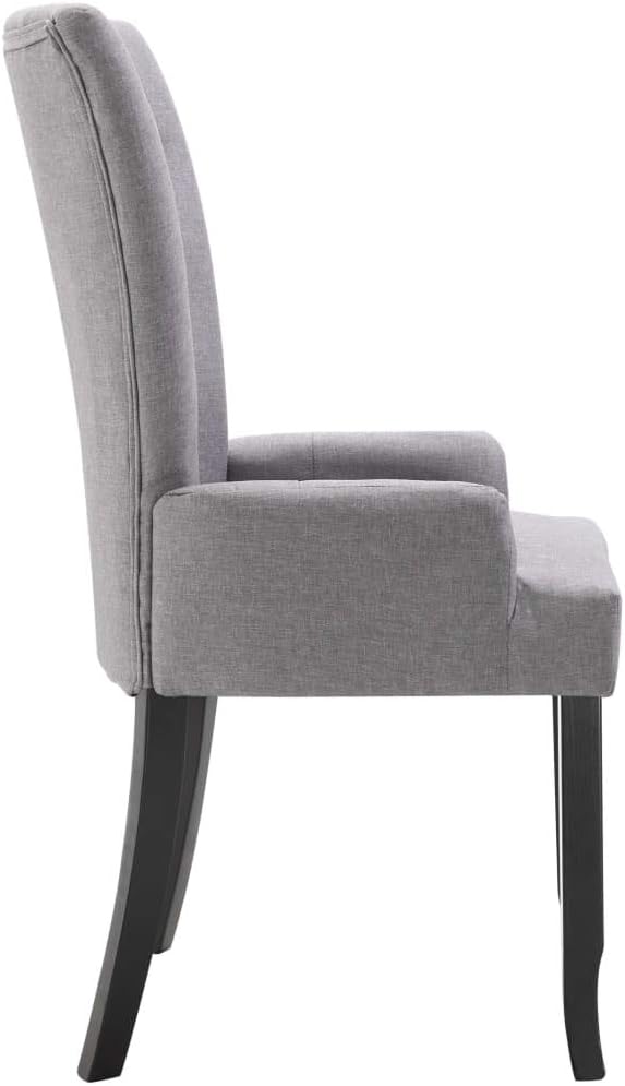 6-Piece Light Gray Fabric Dining Chairs with Armrests, Solid Oak Wood Frame Modern Farmhouse Kitchen Chairs for Dining Room Furniture