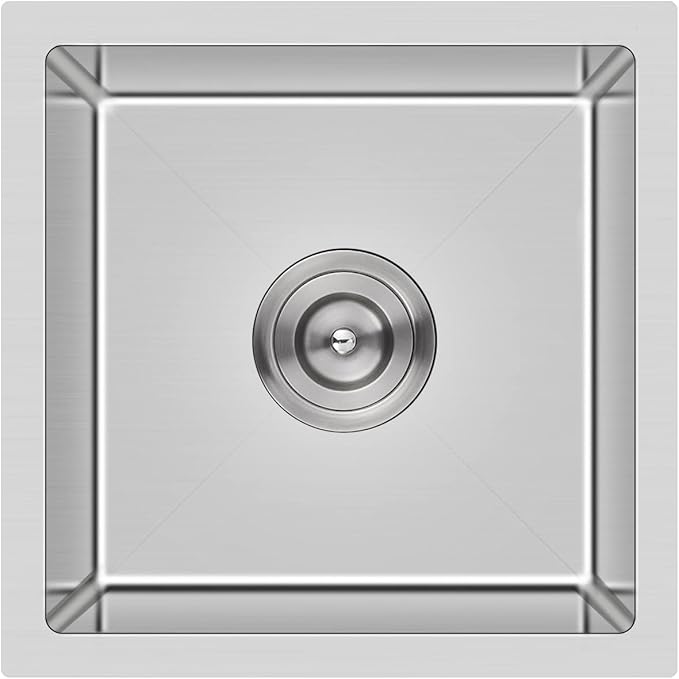 ROVATE 18 inch Kitchen Sink Undermount, Small Bar or Prep Sink, Handmade Single Bowl T-304 Stainless Steel Small Wet Bar Sinks with Strainer