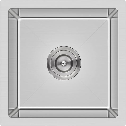 ROVATE 18 inch Kitchen Sink Undermount, Small Bar or Prep Sink, Handmade Single Bowl T-304 Stainless Steel Small Wet Bar Sinks with Strainer