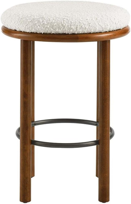 Modway Fable 26 Inch Backless Counter Stools Set of 2 in Walnut Ivory - Kitchen Stools Counter Height - 2Pcs Upholstered Padded Boucle Seat for Kitchen Counter or Island with Wood Legs and Footrest