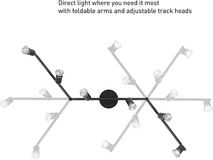 Globe Electric 59693 6-Light Foldable Track Lighting Kit, Matte Black Finish, Adjustable Heads, Bendable Arms, GU10 Base, Dimmable, Modern Industrial Style