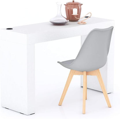 Mobili Fiver, Evolution Dining Table 47.2 x 15.7 in, with Wireless Charger, Ashwood White with Two Legs, Made in Italy