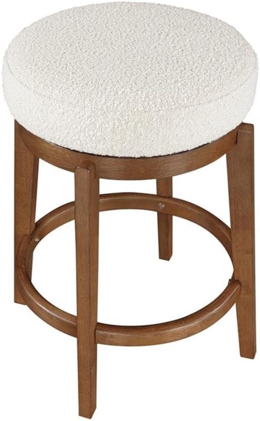 Pemberly Row Boucle Upholstered Swivel Counter Height Chair, Solid Wood Frame, White, 17.5 x 17.5 x 26.5 in, Modern Design, Comfortable Kitchen Island or Bar Seating