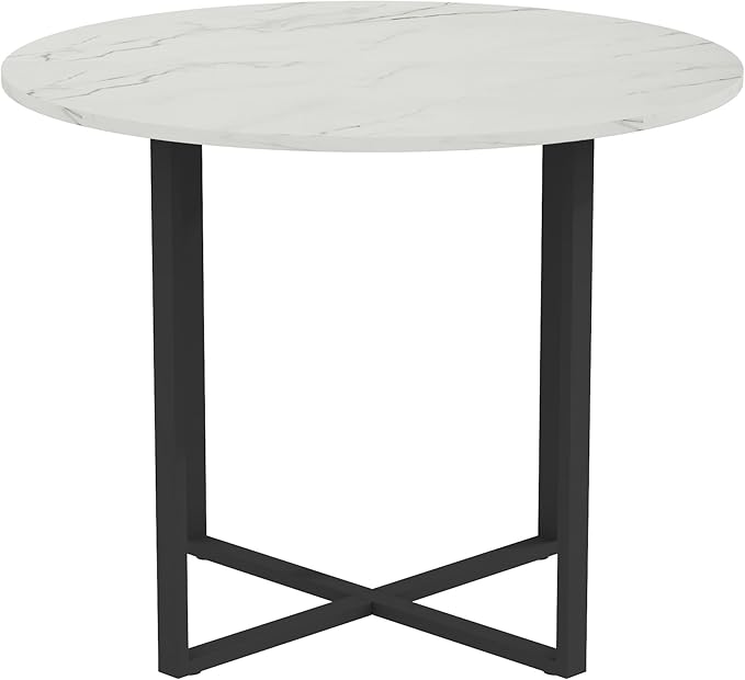 Round Dining Table Set for 4, Round Dining Room Table Set for 4 with Metal Leg and 4 Chairs, Small Kitchen Island with Seating for Small Spaces