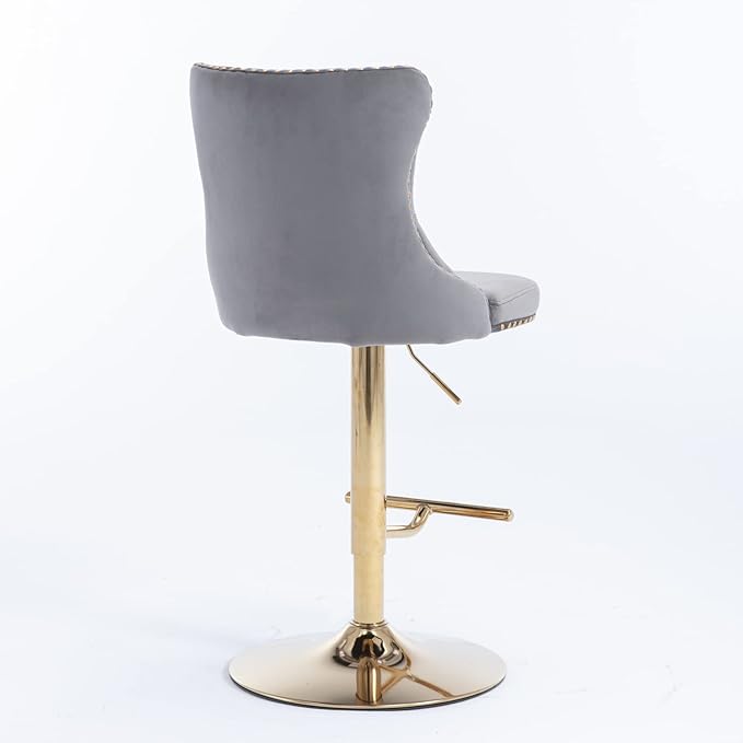 GOWE A&A Furniture,Golden Swivel Velvet Barstools Adjusatble Seat Height from 25-33 Inch, Modern Upholstered Bar Stools with Backs Comfortable Tufted for Home Pub and Kitchen Island£¨Gray,Set of 2£©