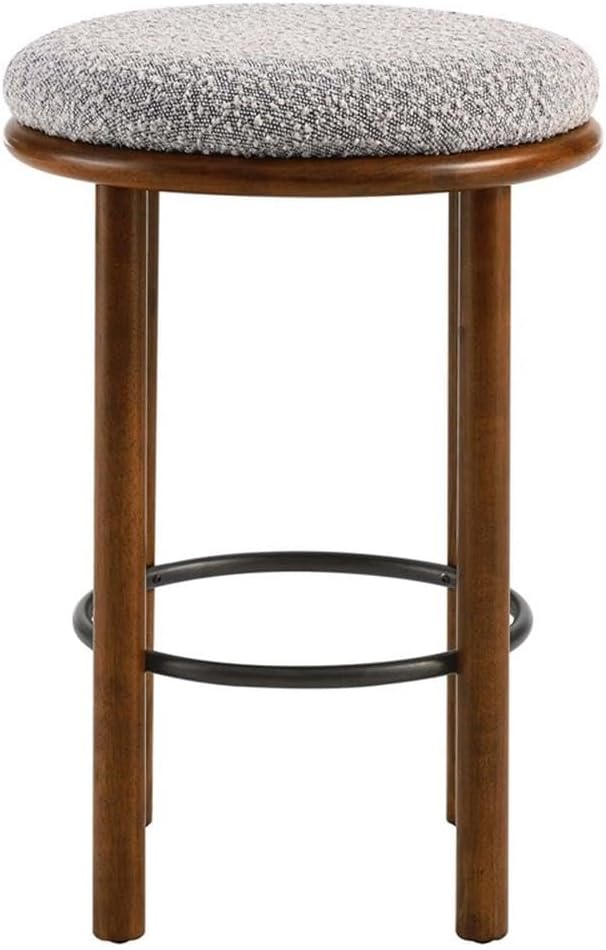 Modway Fable 26 Inch Backless Counter Stools Set of 2 in Walnut Taupe - Kitchen Stools Counter Height - 2Pcs Upholstered Padded Boucle Seat for Kitchen Counter or Island with Wood Legs and Footrest