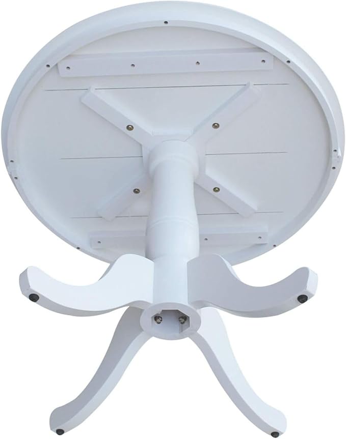 HomeStock Island Interiors 36-in Round Top Pedestal Table - 28.9-InH - White Finish, Solid Parawood, for Use with Dining Chairs, Ready to Assemble, Timeless Design for Coastal-Inspired Spaces