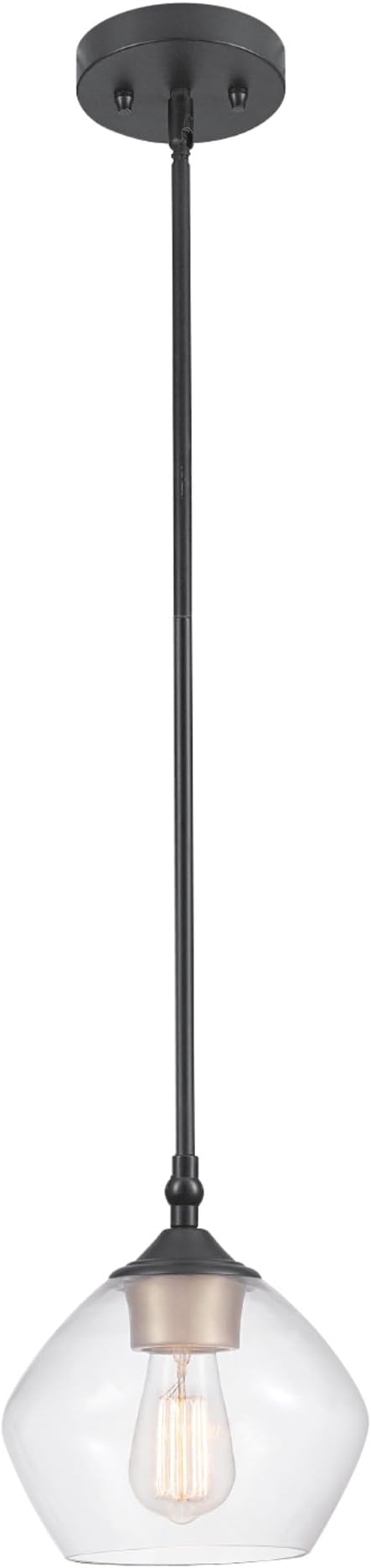 Globe Electric Harrow 1-Light Pendant, Gold Accent Socket, Shade 60312, 59.6", Matte Black with Clear Glass, Bulb Not Included