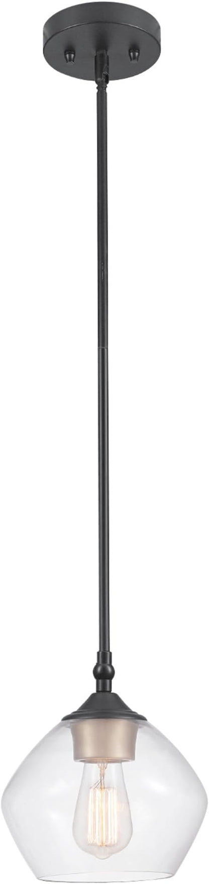 Globe Electric Harrow 1-Light Pendant, Gold Accent Socket, Shade 60312, 59.6", Matte Black with Clear Glass, Bulb Not Included