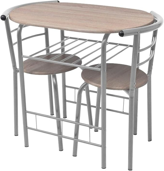 Modern Bar Table Set with Stools Silver MDF and Iron Rectangular Kitchen Dining Set for 2 Compact Space Saving Design Matte Finish