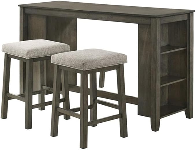 New Classic Furniture Churon 3-Piece Gathering Bar Table with Two Stools, Grey