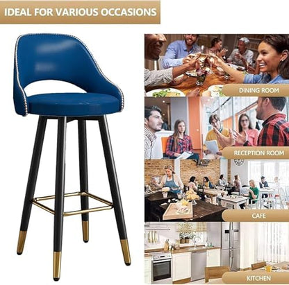 s - Counter Height PU Leather Curved Back Chairs with Metal Footrest for Kitchen Island - Design, 55cm, Perfect for Dining and Entertaining,Blue-55cm