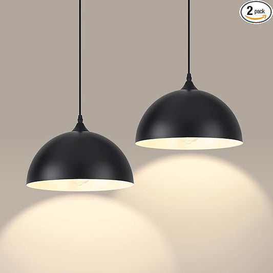 Black Pendant Lights Kitchen Island 2 Pack, 11.8 inches Dome Pendant Light Fixtures, Farmhouse Pendant Light, Modern Pendant Lights for Kitchen Island Dining Room Bedroom